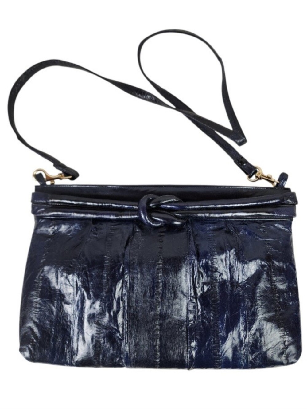 Vintahe 80s Genuine Eel Skin Clutch Purse Navy Blue Preppy Retro